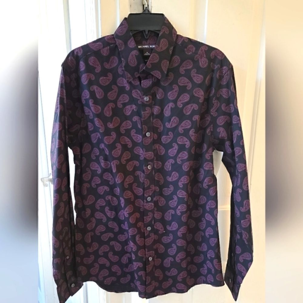 Michael Kors Men's Paisley Print Button Down Shirt Slim Fit Medium New